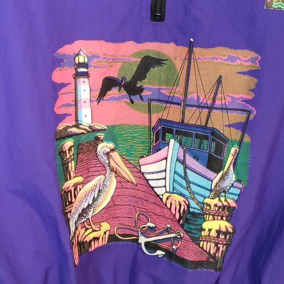 VTG 90s Surf Style Myrtle Beach Purple 1/2 Zip Pullover Windbreaker OSFA Graphic - Picture 6 of 9